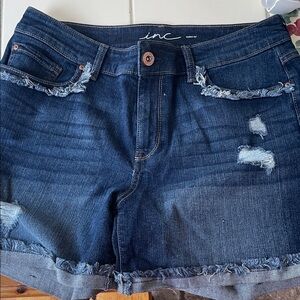 INC International Concepts Women's Frayed Jean Shorts - Dark Blue